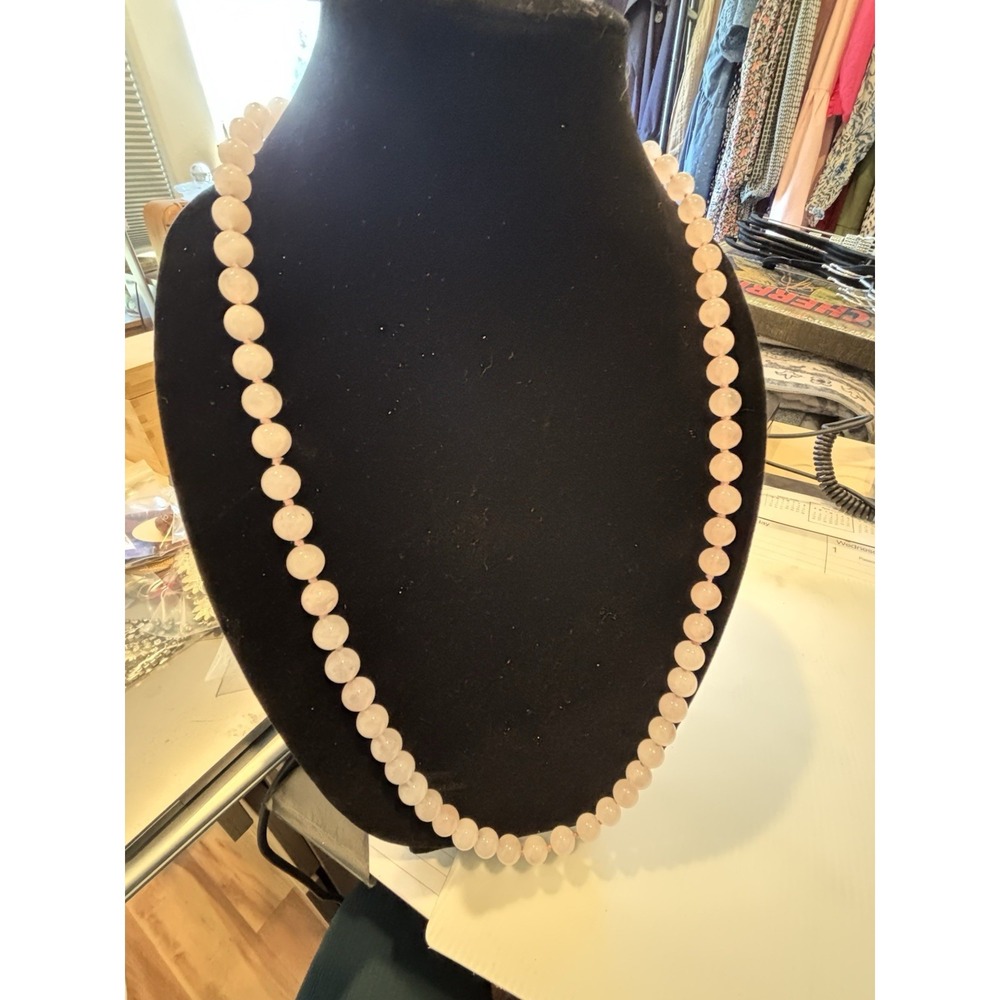 Rose Quartz Hand Knotted Beaded 32" Necklace Pink Round Natural Gemstone